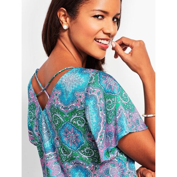 Talbots Colorful Paisley Bell Sleeve V Neck Back Top Size XS - Picture 10 of 10